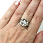 Natural Aquamarine Ring - Art Deco 14k White Gold Emerald Cut Blue Gemstone - Vintage Circa 1930s Era Size 6 Flower Filigree Fine Jewelry