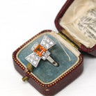 Orange Sapphire Ring - Vintage Estate Platinum Natural Orange Gem & Diamonds - 1950s Style Size 6 3/4 Fine Alternative Engagement Jewelry