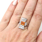 Orange Sapphire Ring - Vintage Estate Platinum Natural Orange Gem & Diamonds - 1950s Style Size 6 3/4 Fine Alternative Engagement Jewelry