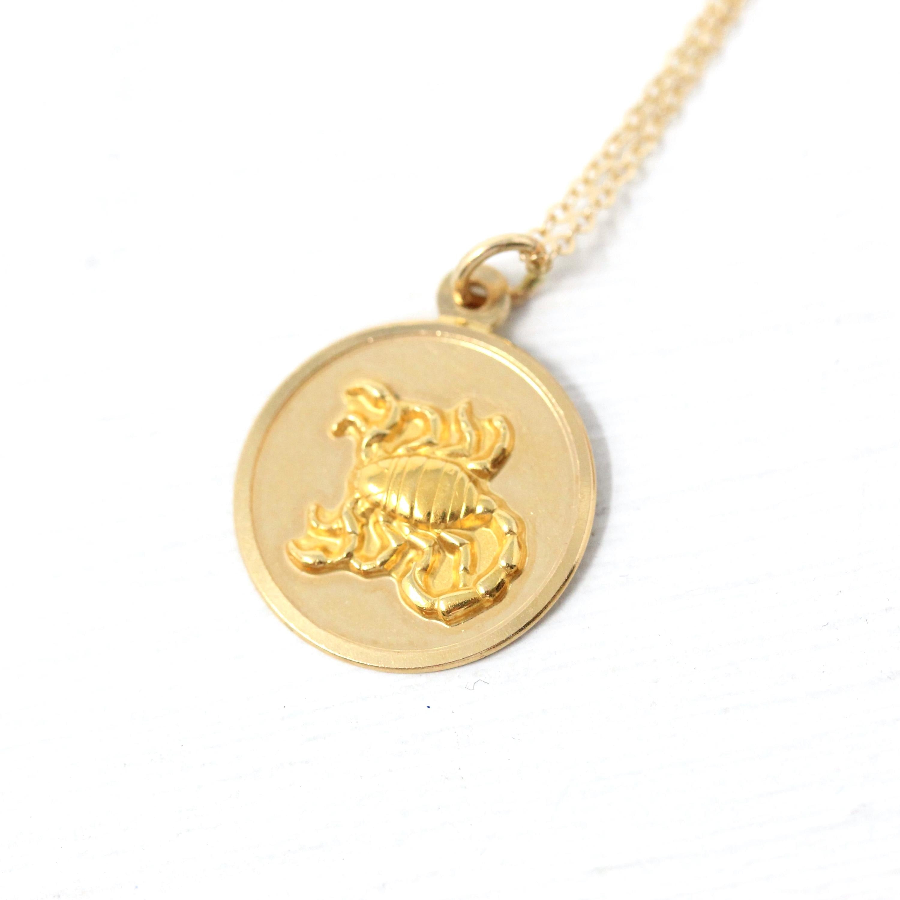 Vintage Scorpio Pendant - Retro 18k Yellow Gold Scorpion Astrological Sign Charm Necklace - Circa 1970s Era Zodiac Water Element 70s Jewelry