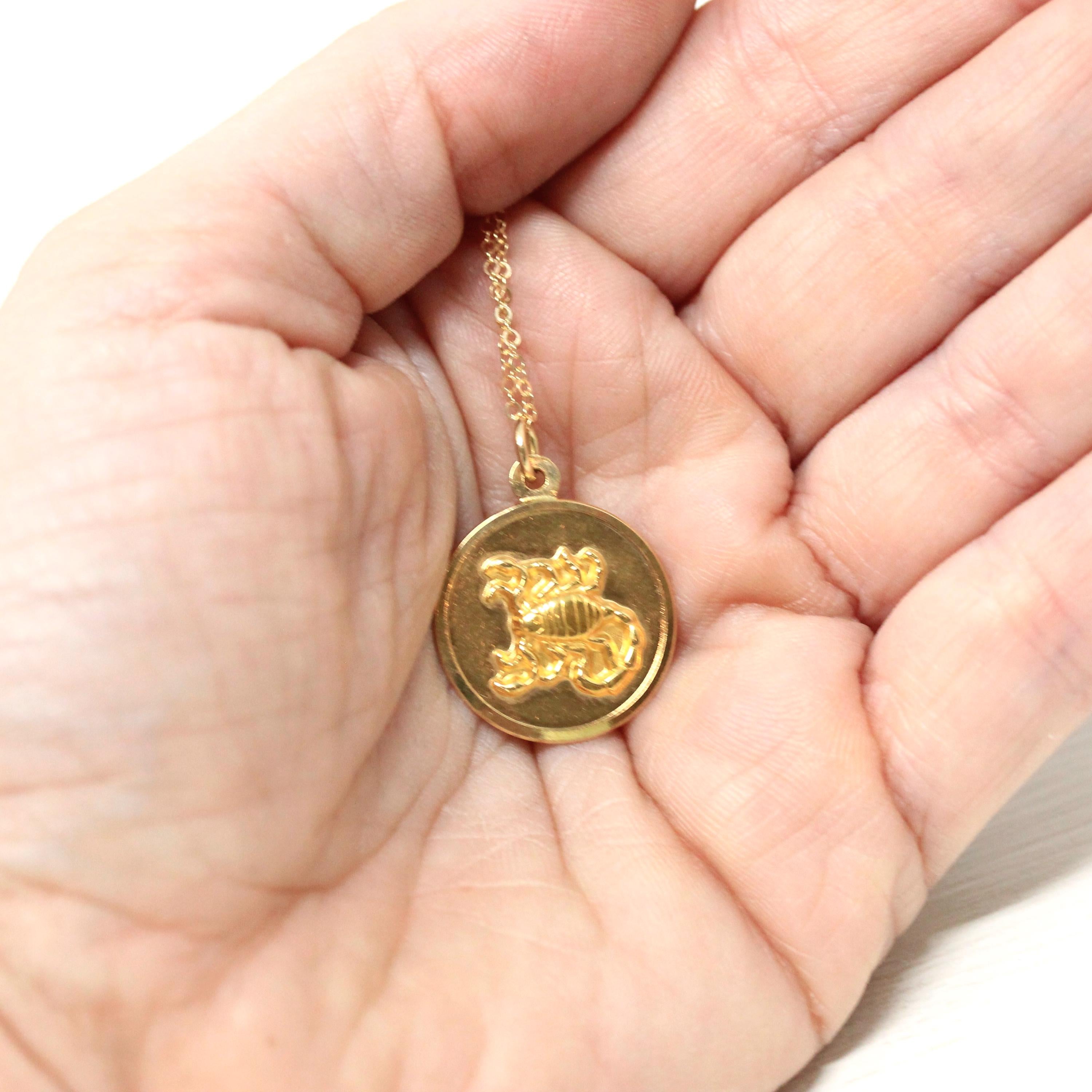 Vintage Scorpio Pendant - Retro 18k Yellow Gold Scorpion Astrological Sign Charm Necklace - Circa 1970s Era Zodiac Water Element 70s Jewelry