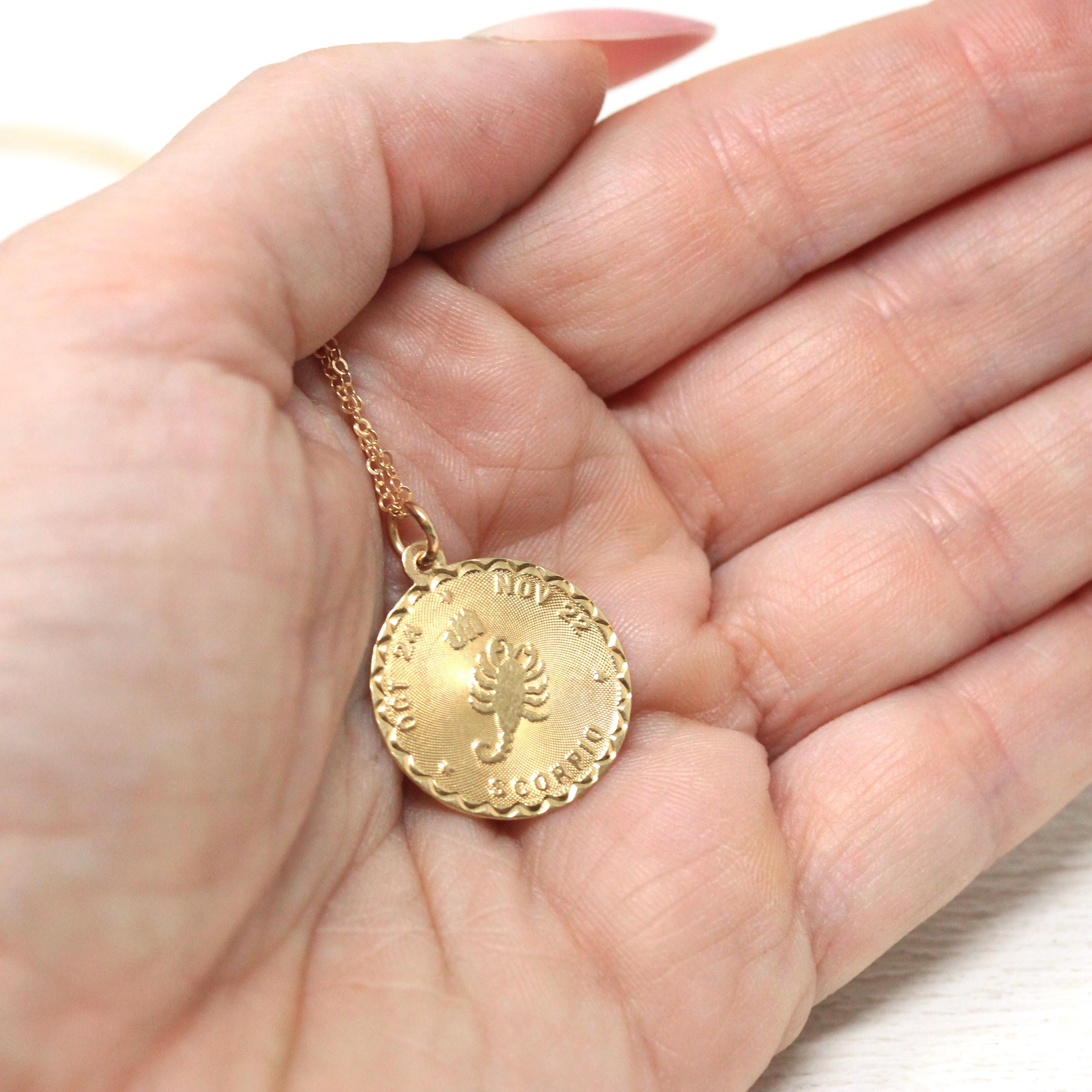Vintage Scorpio Pendant - Retro 14k Yellow Gold Scorpion Astrological Sign Charm Necklace - Circa 1970s Zodiac Water Element Fine Jewelry