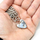 Vintage Padlock Bracelet - Retro Sterling Silver Two Tone Heart Charm English Linked Bracelet - Hallmarked 1965 Curb Link Chain Fine Jewelry