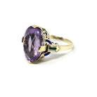 Art Deco Amethyst Ring - Vintage 14k Yellow Gold Natural Purple Gemstone Statement - Circa 1930s Era Size 4 1/2 Enamel Flowers Fine Jewelry