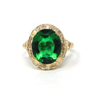 Simulated Emerald Ring - Retro Era 10k Yellow Gold Oval Faceted Green Glass Stone - Vintage 1940s Size 5 3/4 Fine May Birthstone Jewelry