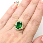 Simulated Emerald Ring - Retro Era 10k Yellow Gold Oval Faceted Green Glass Stone - Vintage 1940s Size 5 3/4 Fine May Birthstone Jewelry