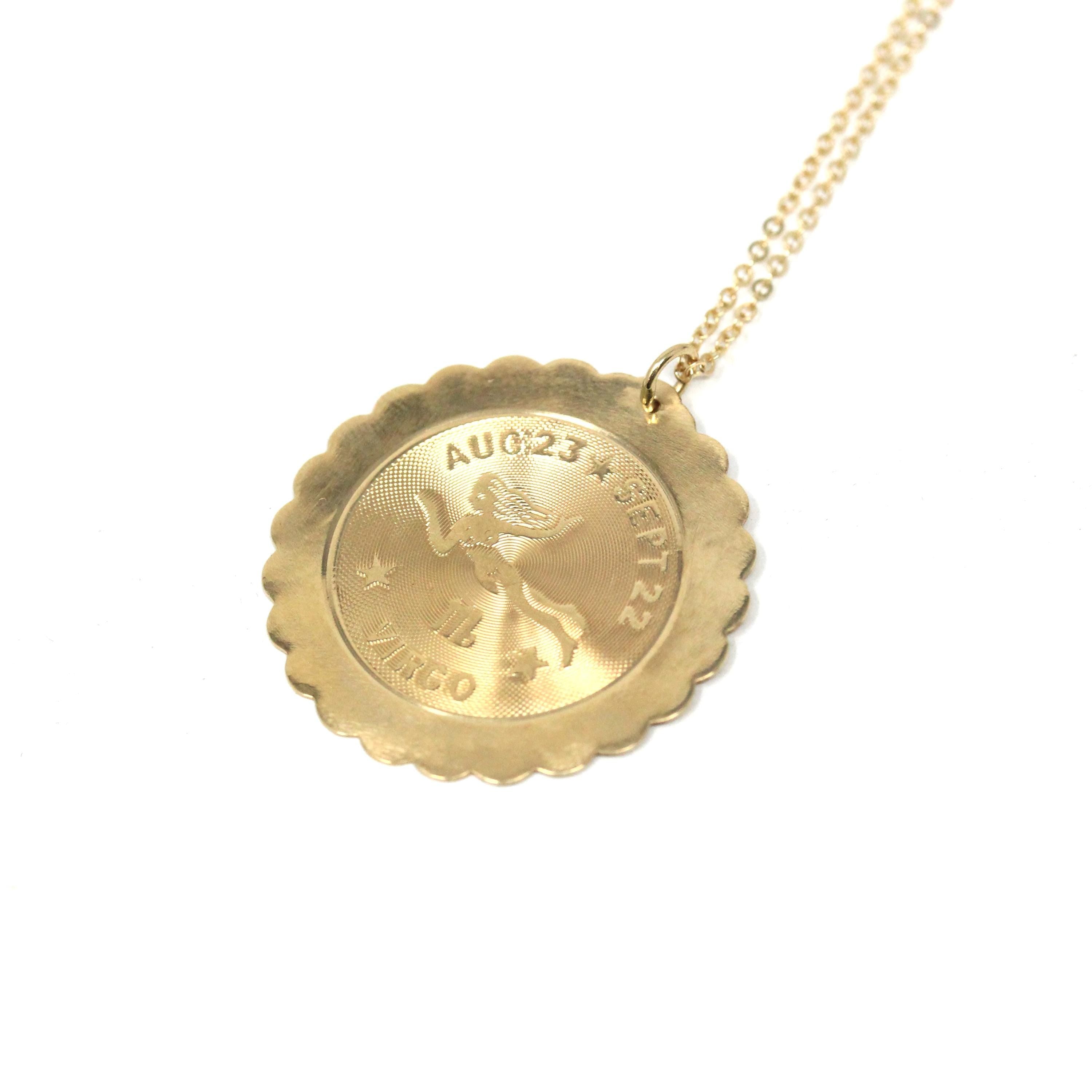 Vintage Virgo Pendant - Retro 14k Yellow Gold Maiden Astrological Sign Charm Necklace - Circa 1970s Zodiac Celestial Earth Element Jewelry