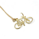 Estate Bike Charm - Modern 14k Yellow Gold Figural Bicycle Pendant Necklace - Y2K 2000s Era Transportation Sport Statement Fine Jewelry