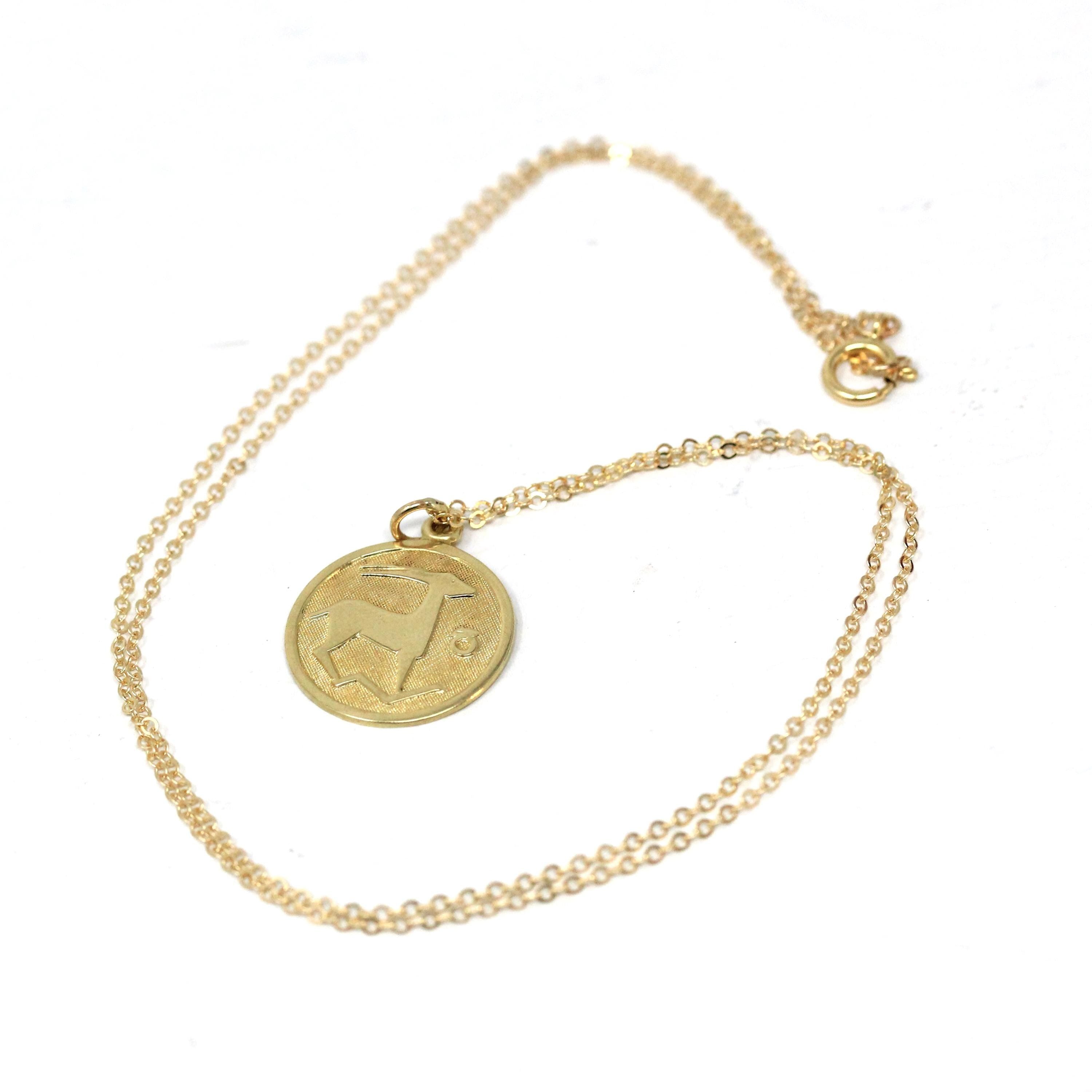 Estate Capricorn Charm - Modern 14k Yellow Gold Sea Goat Astrological Sign Necklace - Circa 2000's Zodiac Celestial Earth Element Jewelry