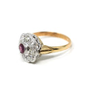 Art Deco Halo Ring - Antique 18k 10k Yellow White Gold Ruby Diamond Engagement - Vintage Hallmarked Birmingham 1922 Cluster Fine 20s Jewelry