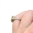 Old Mine Cut Diamond Ring - Art Deco Era 14k White Gold .20 CT Natural Gem - Vintage Circa 1930s Size 3.5 Engraved Fine Bridal Jewelry