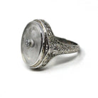 Rock Crystal Quartz Ring - Vintage 18k White Gold Filigree Diamond Statement - Art Deco 1930s Size 4 1/2 Camphor Glass Style Fine Jewelry