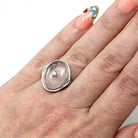 Rock Crystal Quartz Ring - Vintage 18k White Gold Filigree Diamond Statement - Art Deco 1930s Size 4 1/2 Camphor Glass Style Fine Jewelry