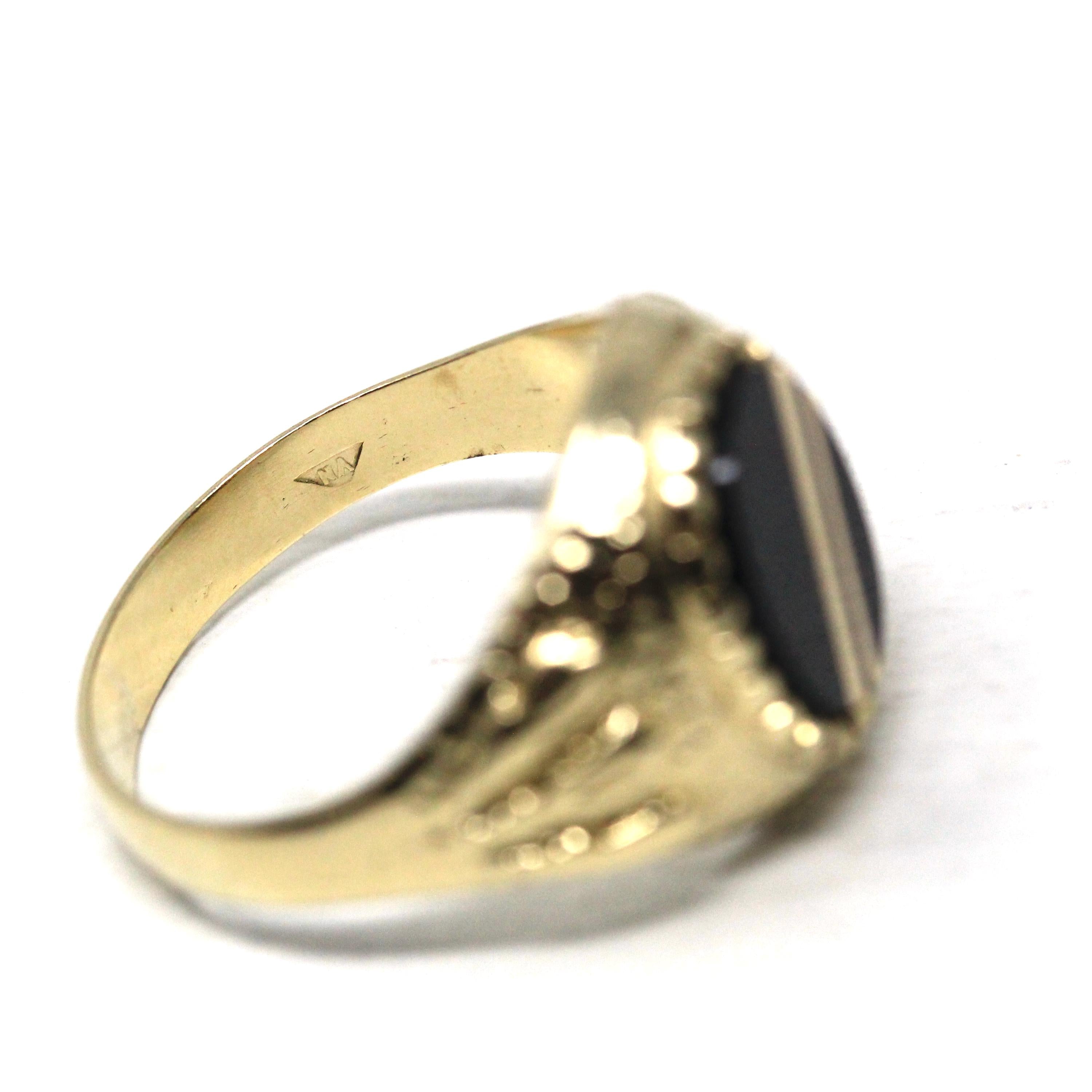 Onyx Signet Ring - English 9k Yellow Gold Oval Black Chalcedony