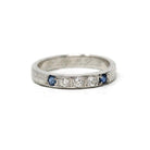 Sapphire & Diamond Band - Art Deco 1925 18k White Gold Eternity Style Wheat Engraving Ring - Dated 1920s Size 5 3/4 Fine Bridal Jewelry