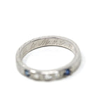 Sapphire & Diamond Band - Art Deco 1925 18k White Gold Eternity Style Wheat Engraving Ring - Dated 1920s Size 5 3/4 Fine Bridal Jewelry