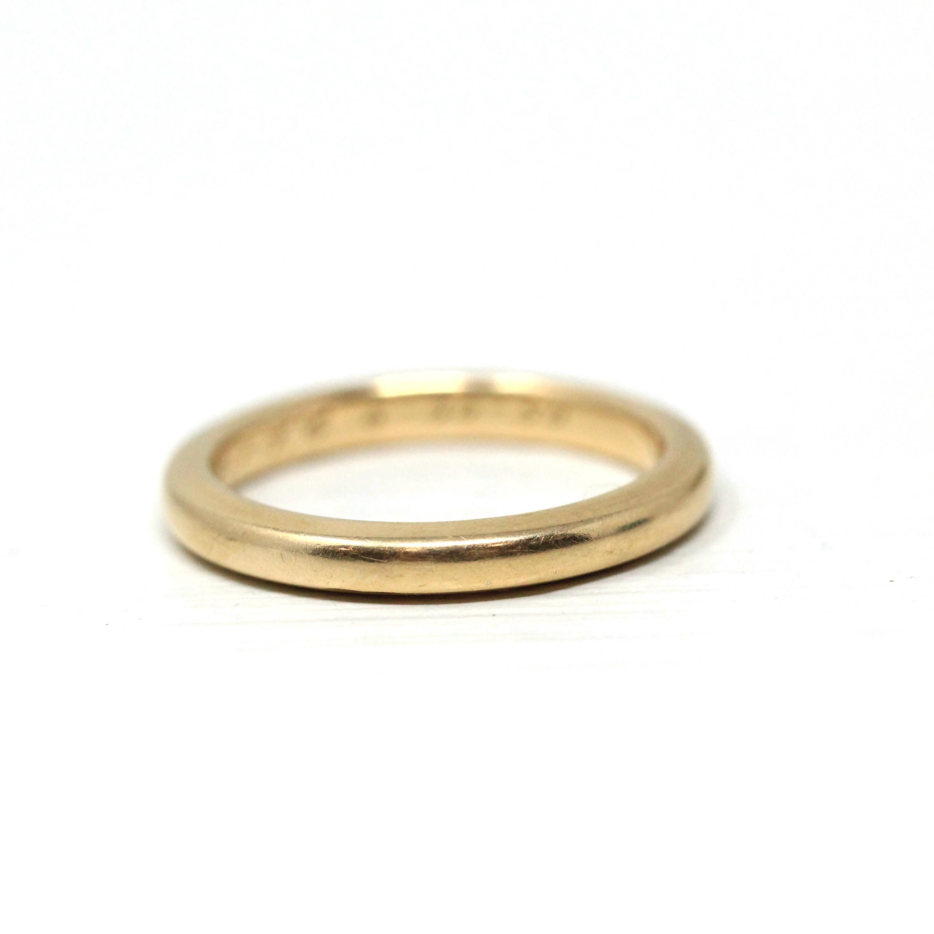 Vintage Wedding Band - Mid Century Era 14k Yellow Gold Plain Circa 1950s Ring - Size 4.5 Signed Art Carved J.R. Wood Bridal Fine 50s Jewelry