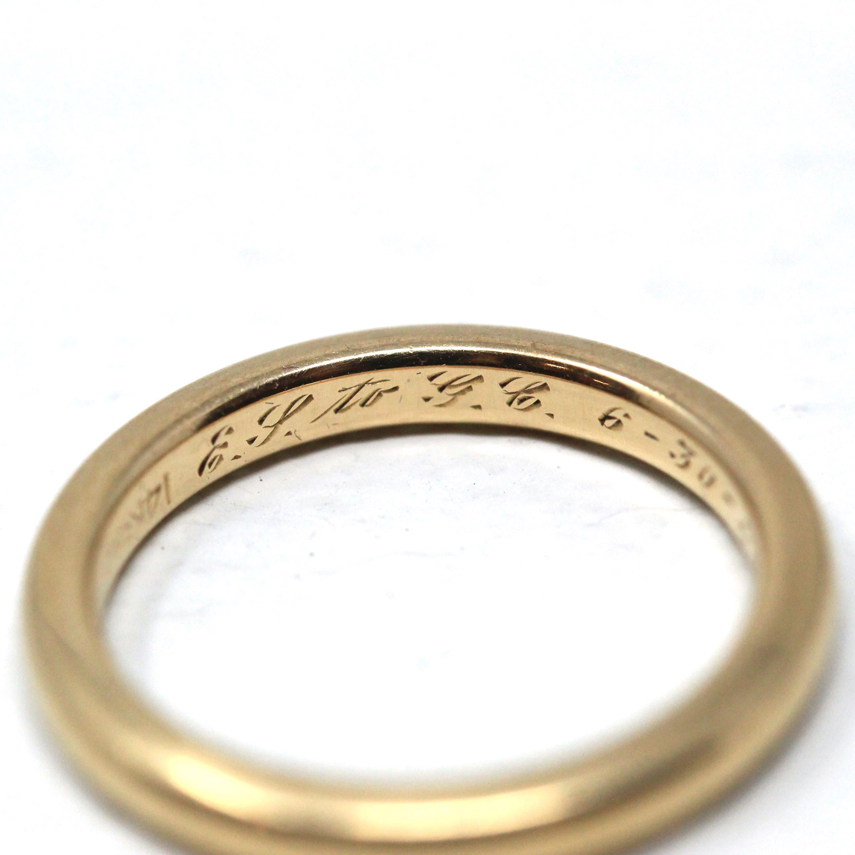 Vintage Wedding Band - Mid Century Era 14k Yellow Gold Plain Circa 1950s Ring - Size 4.5 Signed Art Carved J.R. Wood Bridal Fine 50s Jewelry