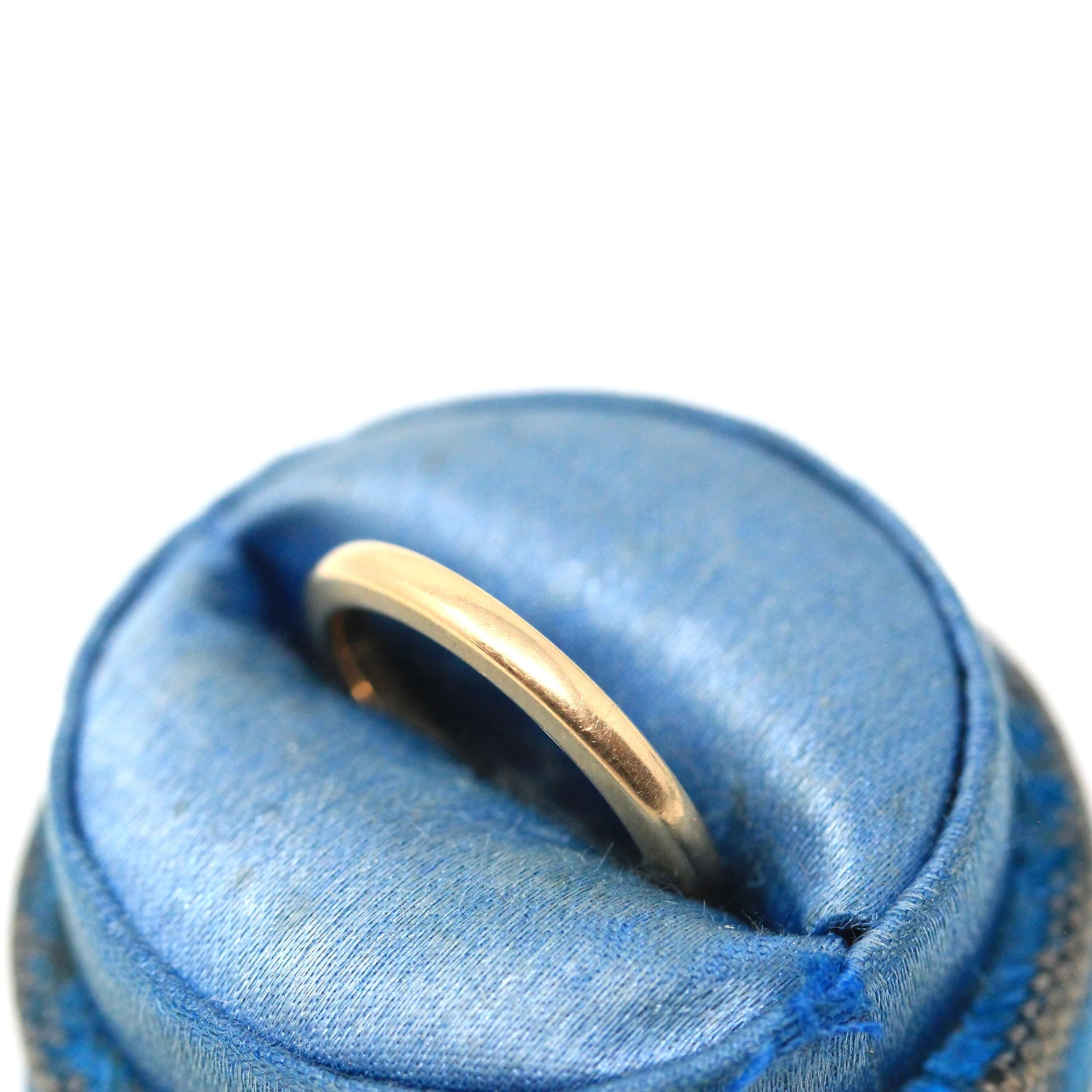 Vintage Wedding Band - Mid Century Era 14k Yellow Gold Plain Circa 1950s Ring - Size 4.5 Signed Art Carved J.R. Wood Bridal Fine 50s Jewelry