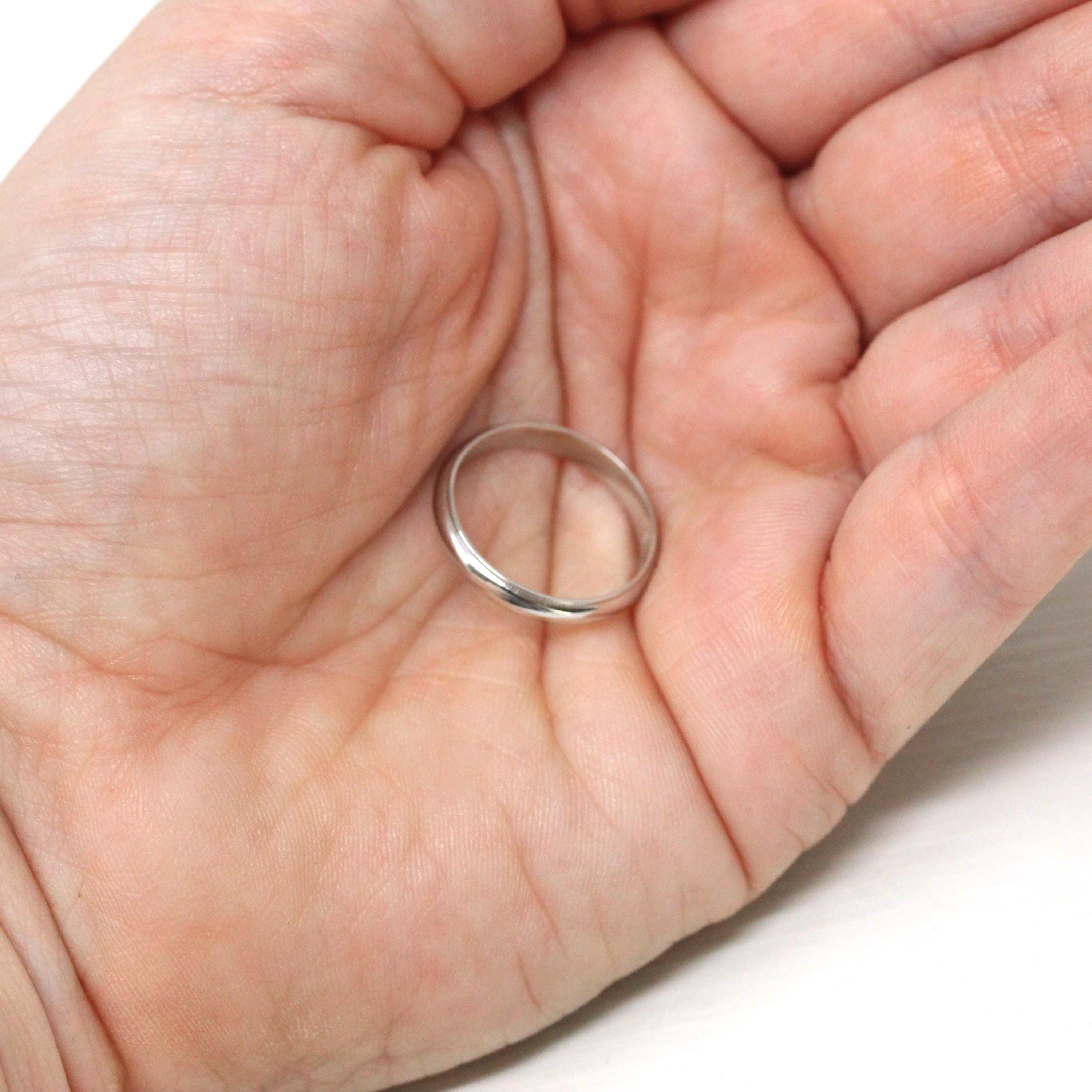 Mid Century Wedding Band - Vintage 14k White Gold Plain Stacking Ring - Circa 1950s Size 5 Partner Ring Paired Set 50's Bridal Fine Jewelry