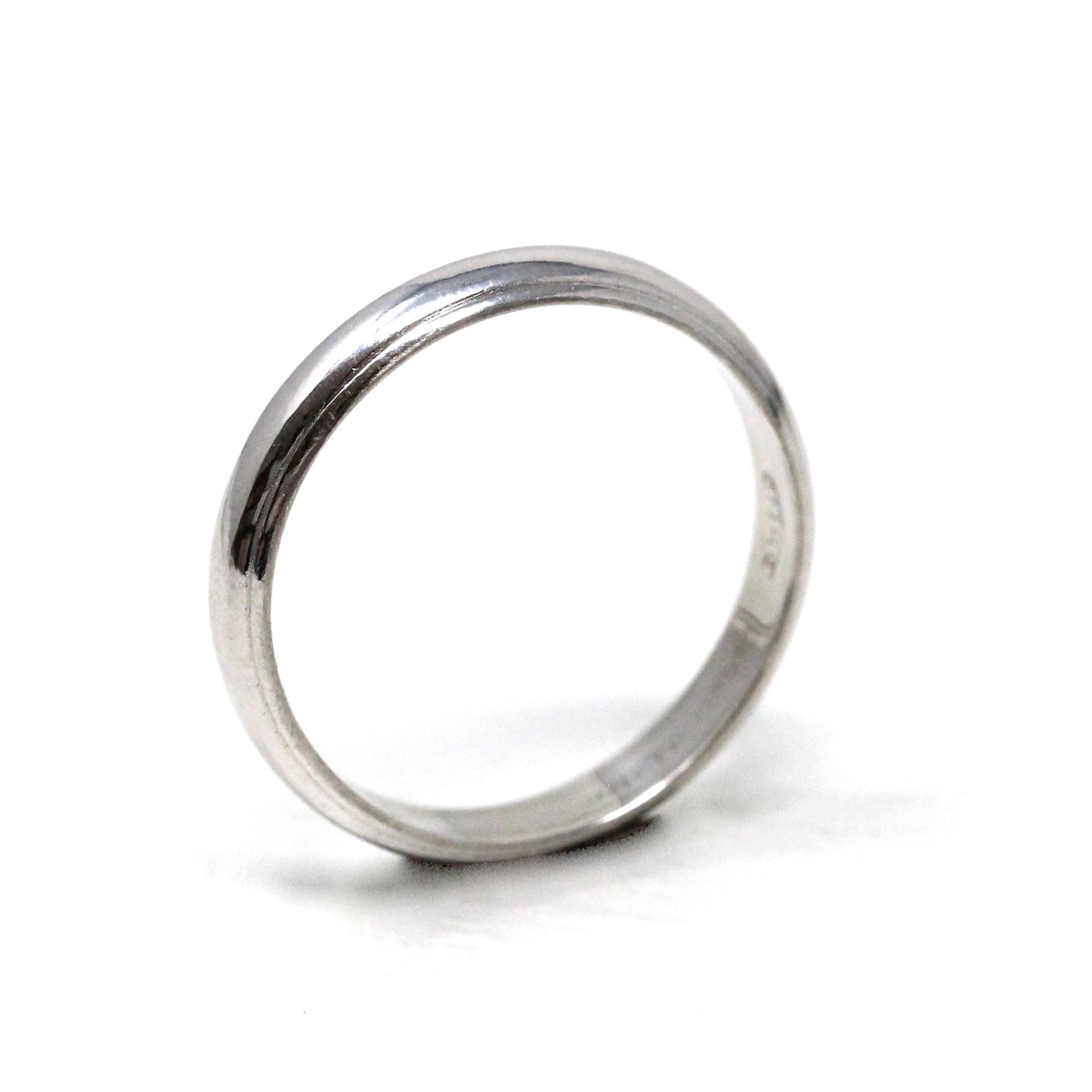 Mid Century Wedding Band - Vintage 14k White Gold Plain Stacking Ring - Circa 1950s Size 9.25 Partner Ring Paired 50s Bridal Fine Jewelry