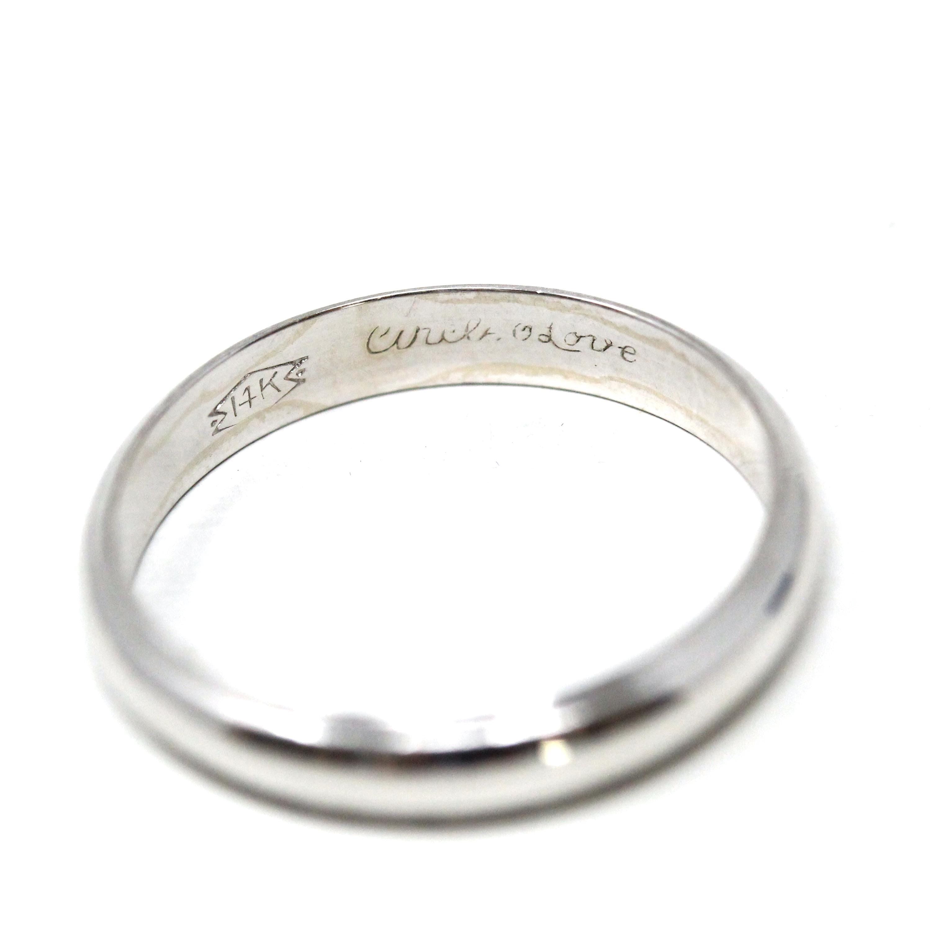 Mid Century Wedding Band - Vintage 14k White Gold Plain Stacking Ring - Circa 1950s Size 9.25 Partner Ring Paired 50s Bridal Fine Jewelry