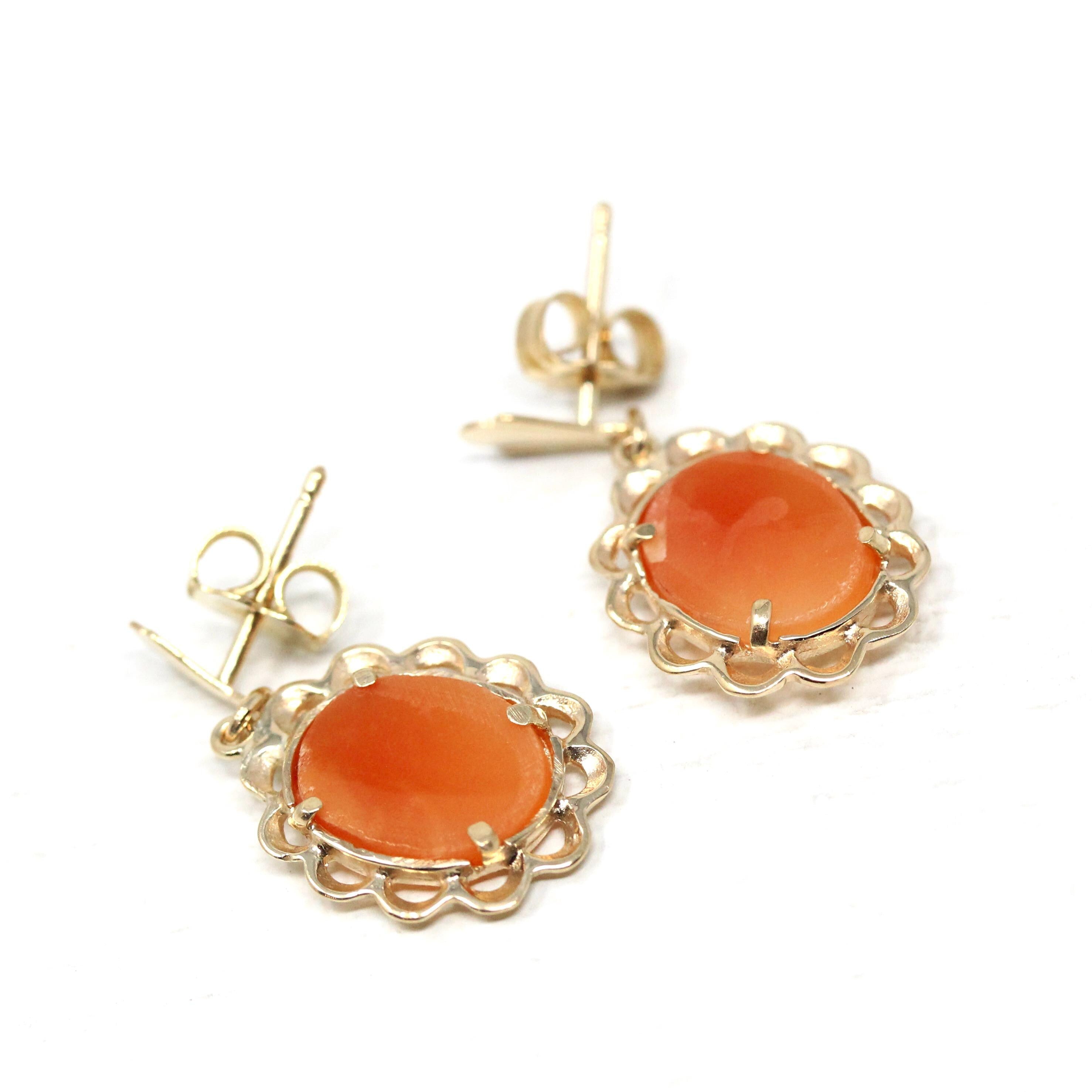 Vintage Cameo Earrings - Retro 10k Yellow Gold Oval Carved Shell Portrait Push Backs - Circa 1960s Era Fashion Accessories 60s Fine Jewelry