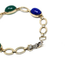 Vintage Gem Bracelet - Retro Sterling Silver 14k Gold Filled Oval Cabochon Gemstones - Circa 1940s Era Statement Symmetalic 40s Jewelry