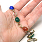 Vintage Gem Bracelet - Retro Sterling Silver 14k Gold Filled Oval Cabochon Gemstones - Circa 1940s Era Statement Symmetalic 40s Jewelry