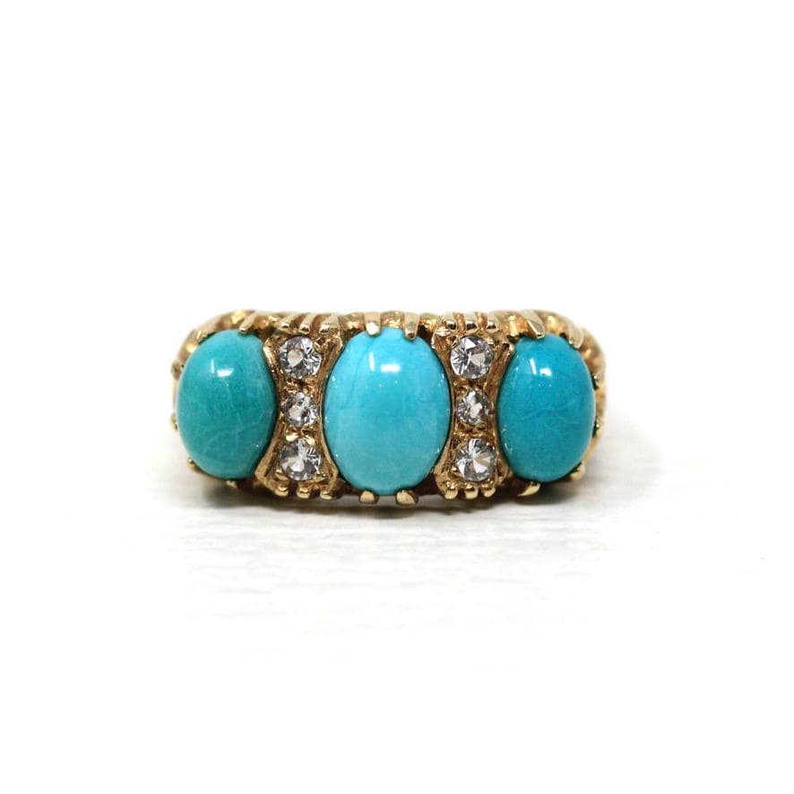 Simulated Turquoise Ring - Estate 9k Yellow Gold Glass Cabochon