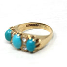 Simulated Turquoise Ring - Estate 9k Yellow Gold Glass Cabochon Three Stone Band - Hallmarked 2016 Size 7.5 Fine Birmingham Fashion Jewelry