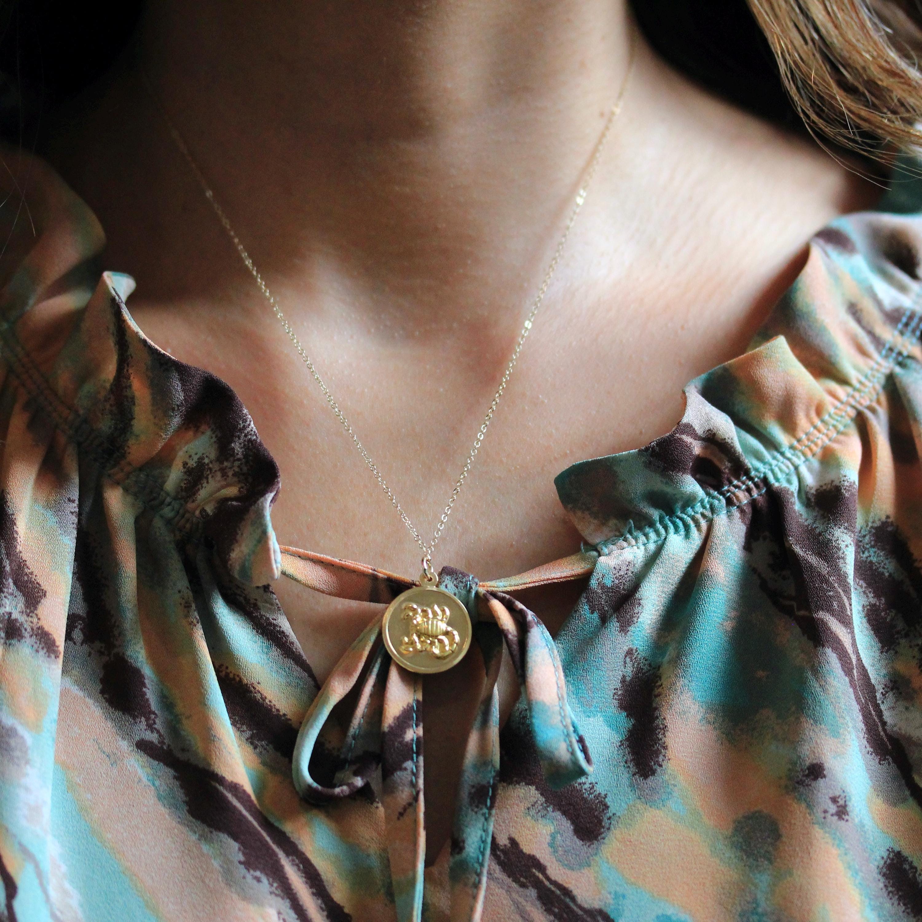 Vintage Scorpio Pendant - Retro 18k Yellow Gold Scorpion Astrological Sign Charm Necklace - Circa 1970s Era Zodiac Water Element 70s Jewelry