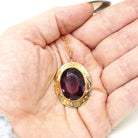 Simulated Amethyst Necklace - Edwardian Era 10k Yellow Gold Oval Faceted Purple Glass Pendant - Antique Circa 1910s Fine February Jewelry