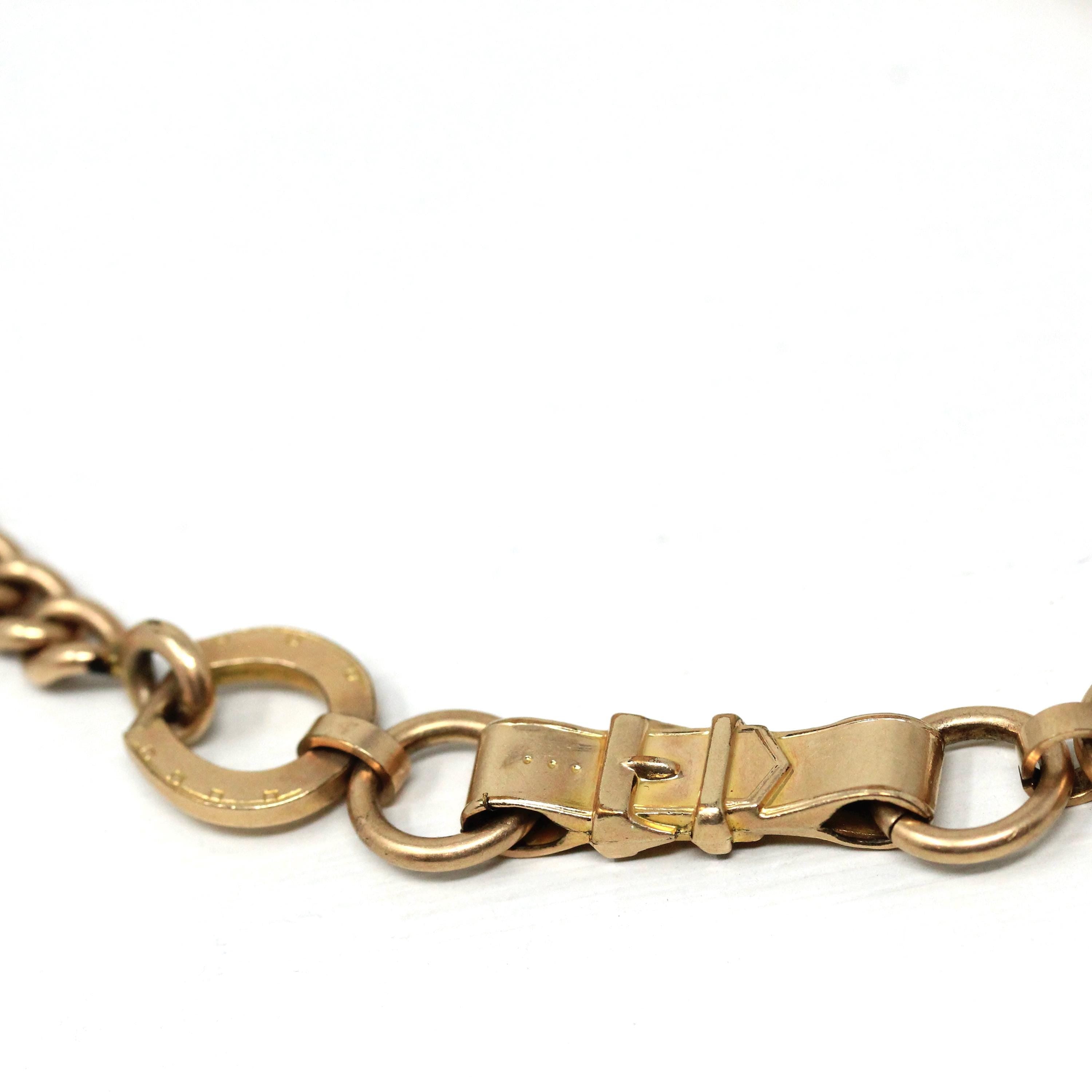 Equestrian Pocket Watch Chain - Victorian Gold Filled Riding Crop T Bar Swivel Clip - Antique Circa 1890s Era Horse Bridle Unisex Jewelry