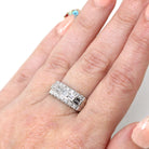 Platinum Diamond Band - Mid Century .65 CTW Natural Round & Baguette Cuts - Circa 1950s Size 6 Fine Wedding Band Qualitative Report Jewelry