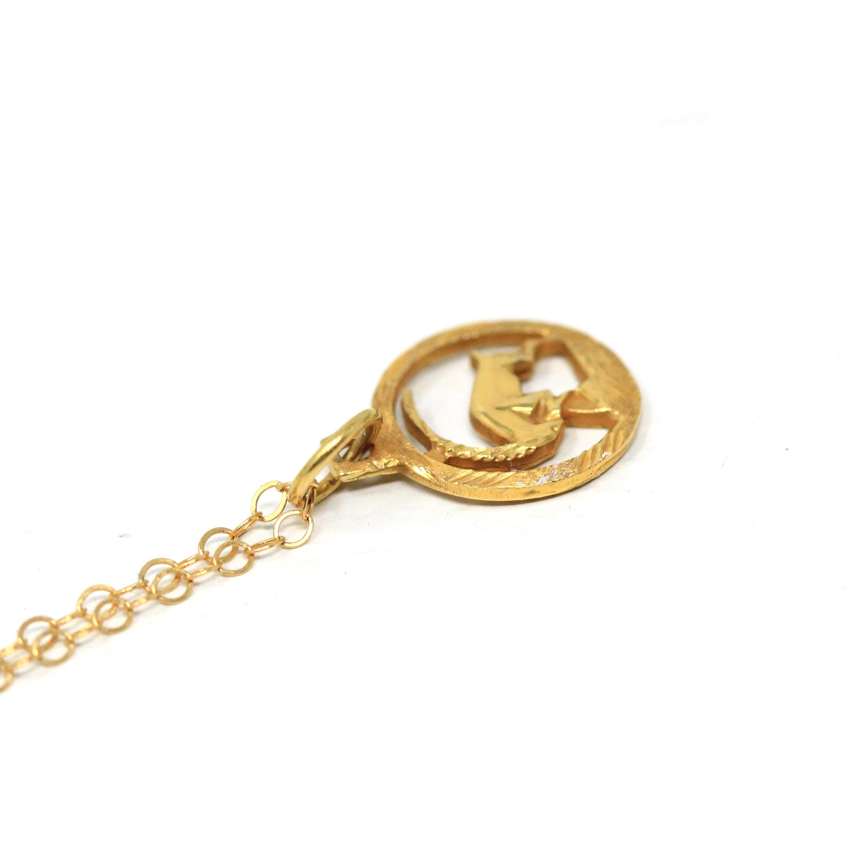 Ram Aries Pendant - Modern 14k Yellow Gold Astrological Sign Necklace Charm - Circa 1990s Zodiac Celestial Fire Element Dainty Fine Jewelry