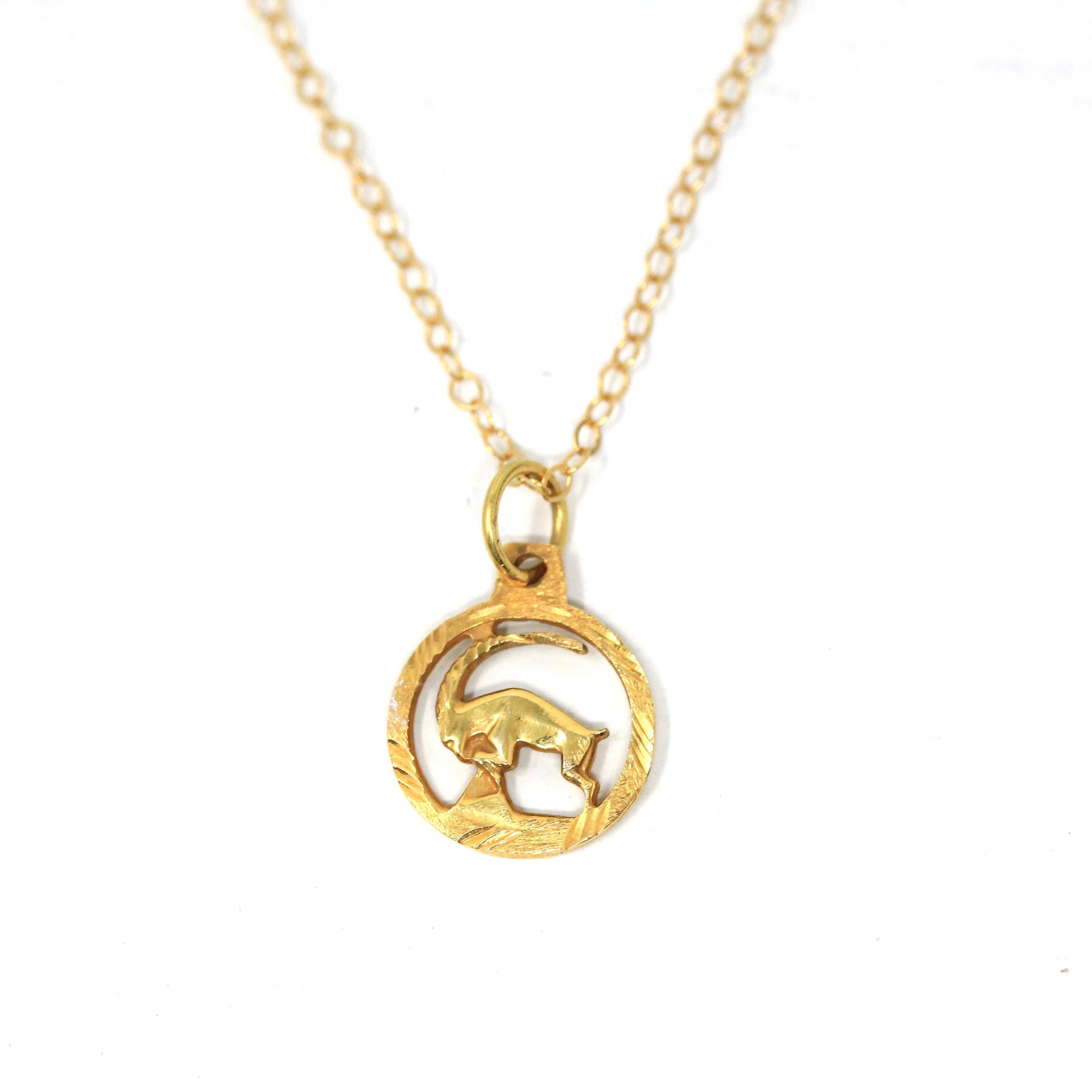 Ram Aries Pendant - Modern 14k Yellow Gold Astrological Sign Necklace Charm - Circa 1990s Zodiac Celestial Fire Element Dainty Fine Jewelry