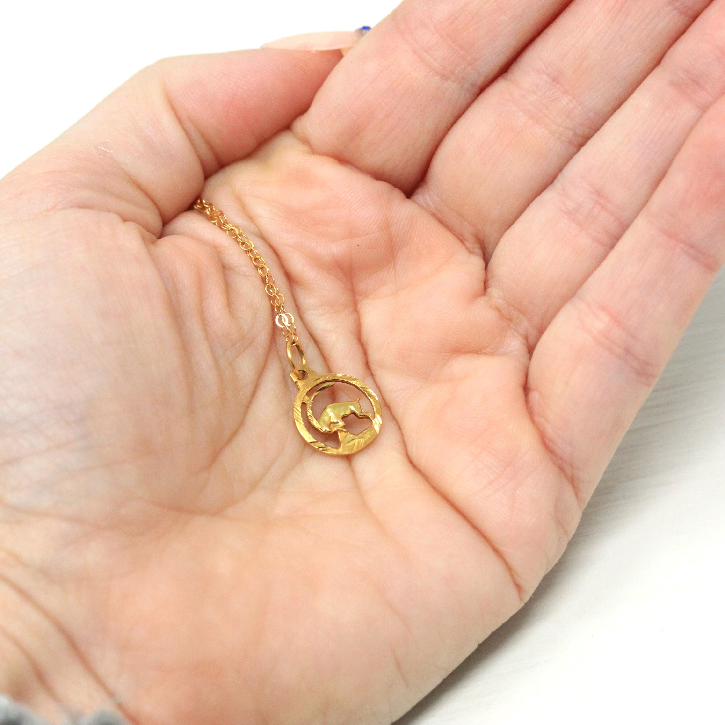 Ram Aries Pendant - Modern 14k Yellow Gold Astrological Sign Necklace Charm - Circa 1990s Zodiac Celestial Fire Element Dainty Fine Jewelry