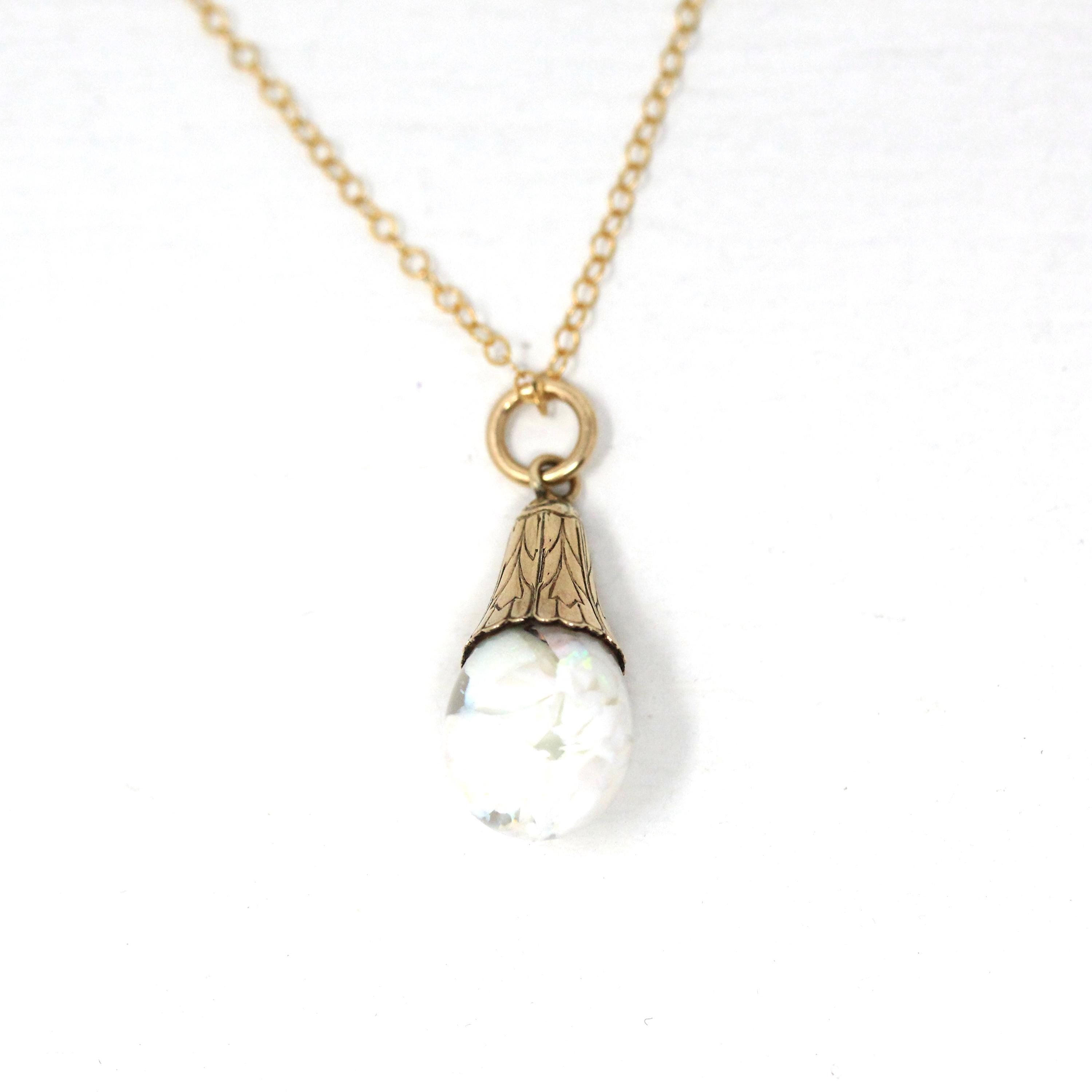 Floating Opal Charm Retro 12k Gold Filled Flower Cap Genuine