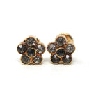 Antique Paste Earrings - Edwardian 14k Yellow Gold Buttercup Flower Pierced Posts Studs - Vintage 1910s White Gray Stone Bridal Fine Jewelry