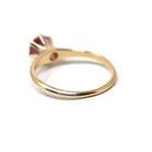 Created Pink Sapphire Ring - Retro 10k Yellow Gold Round Faceted Stone - Vintage Circa 1960s Era Size 6 1/2 Solitaire Style Fine 60s Jewelry