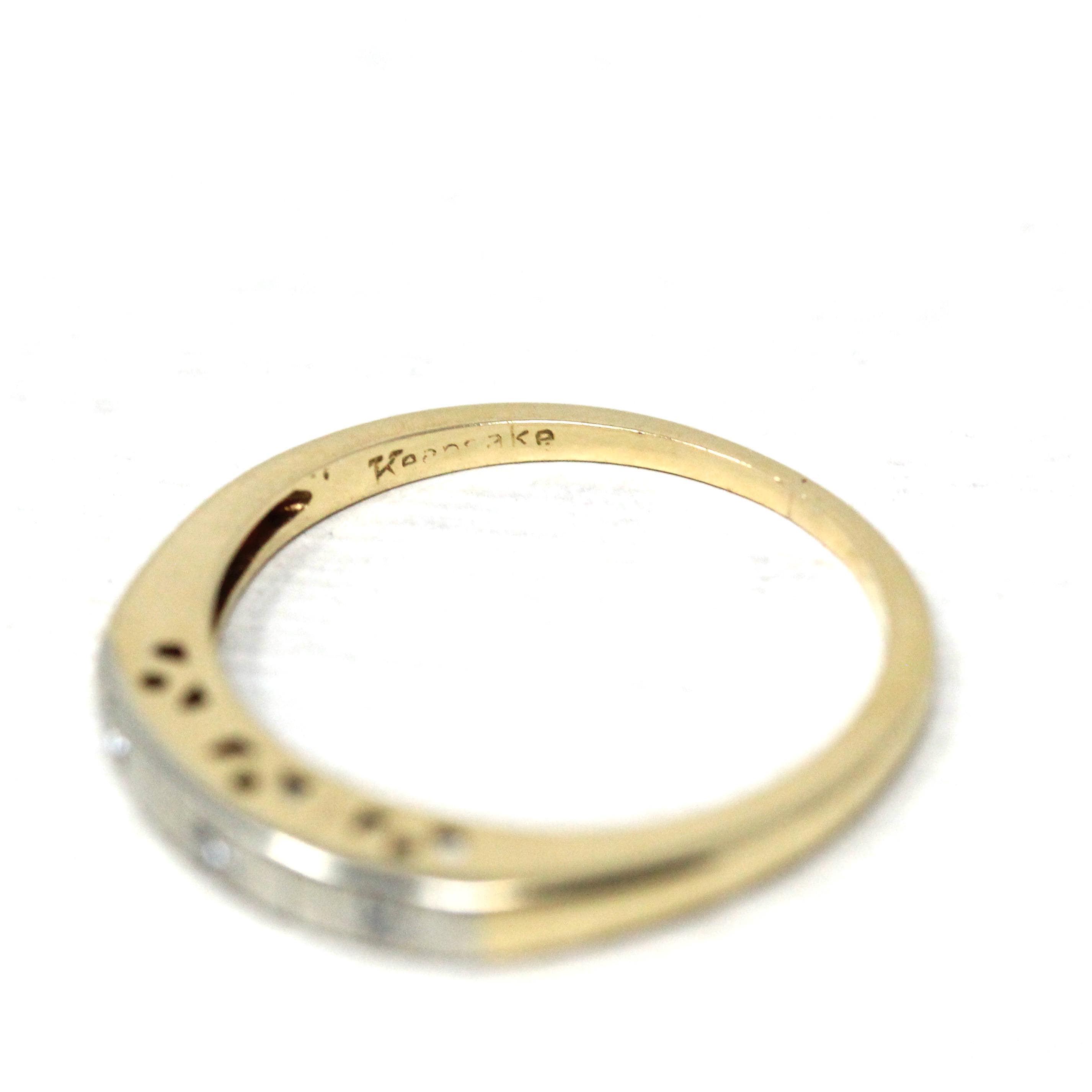 Vintage Wedding Band - Retro Era 14k Yellow & White Gold Natural .03 CTW Diamonds - Circa 1940s Size 5 1/4 Fine Two Tone Bridal Band Jewelry