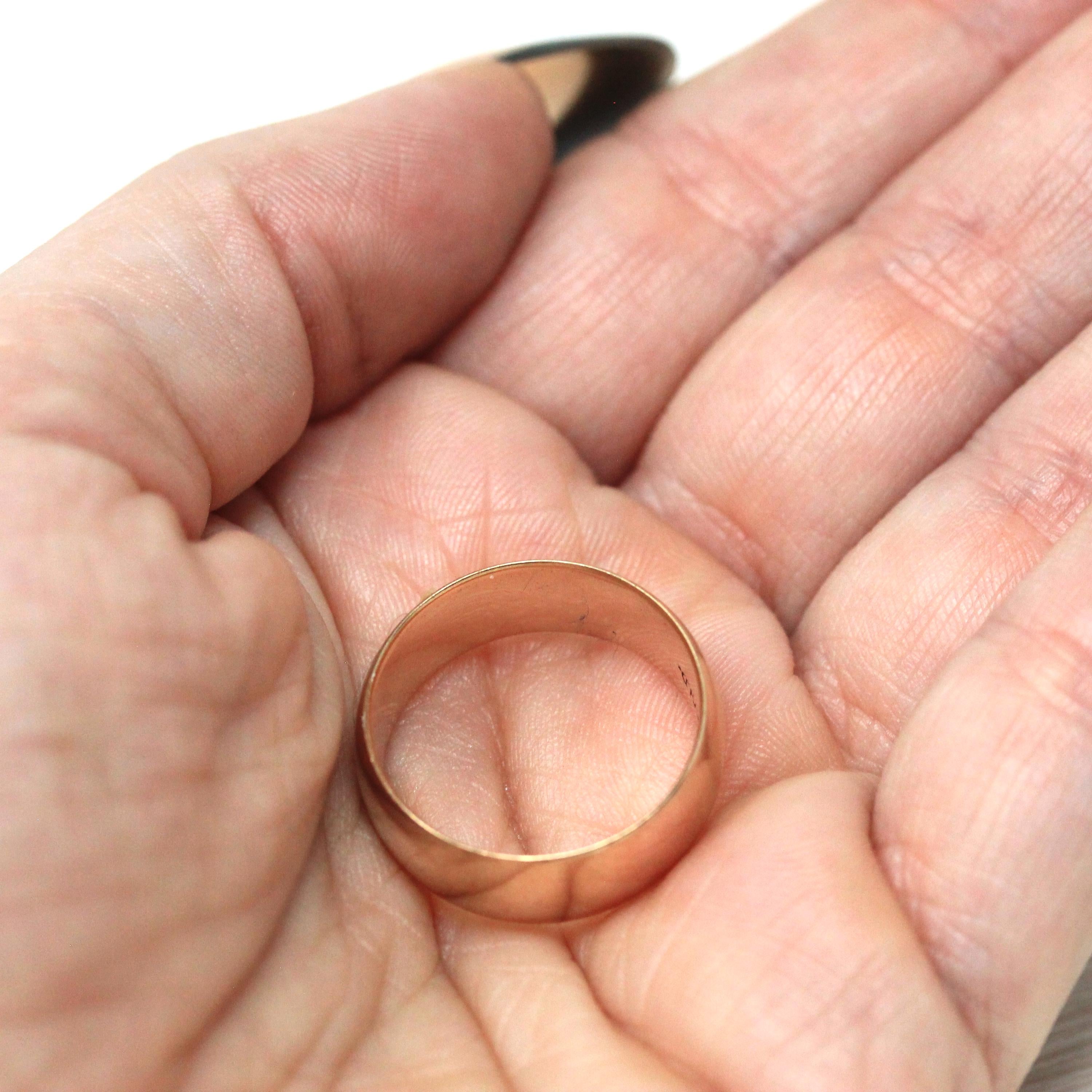 Antique Cigar Band - Edwardian 10k Rosy Yellow Gold Unadorned Wide Ring - Vintage C. 1900s Era Size 7 Unisex Wedding Statement Fine Jewelry