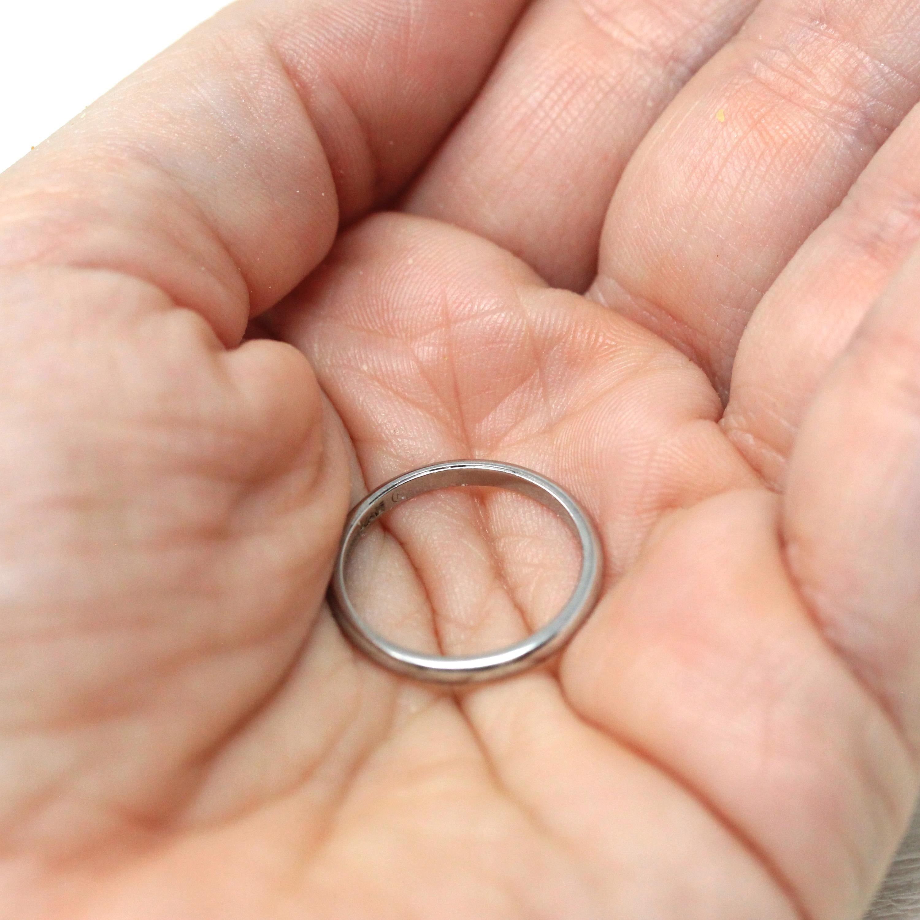 Platinum Wedding Band - Mid Century 2 mm Half Round Classic Bridal Ring - Vintage Size 5 Heirloom Fine Stacking Mid Century Jewelry