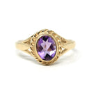 Estate Amethyst Ring - Modern Era 9k Yellow Gold English Oval Purple Natural Gem - Circa 2000s Size 6 1/2 Fine February Birthstone Jewelry