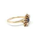 Antique Bypass Ring - Edwardian Era 14k Yellow Gold Natural Rose Cut Diamonds and Blue Sapphire Gemstones - Size 6 Circa 1910s Fine Jewelry