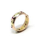 Retro Created Ruby Band - Vintage Yellow & Rose Gold Round Natural Red Corundum Ring - Circa 1960s Cigar Bezel Gem Stacking Fine Jewelry