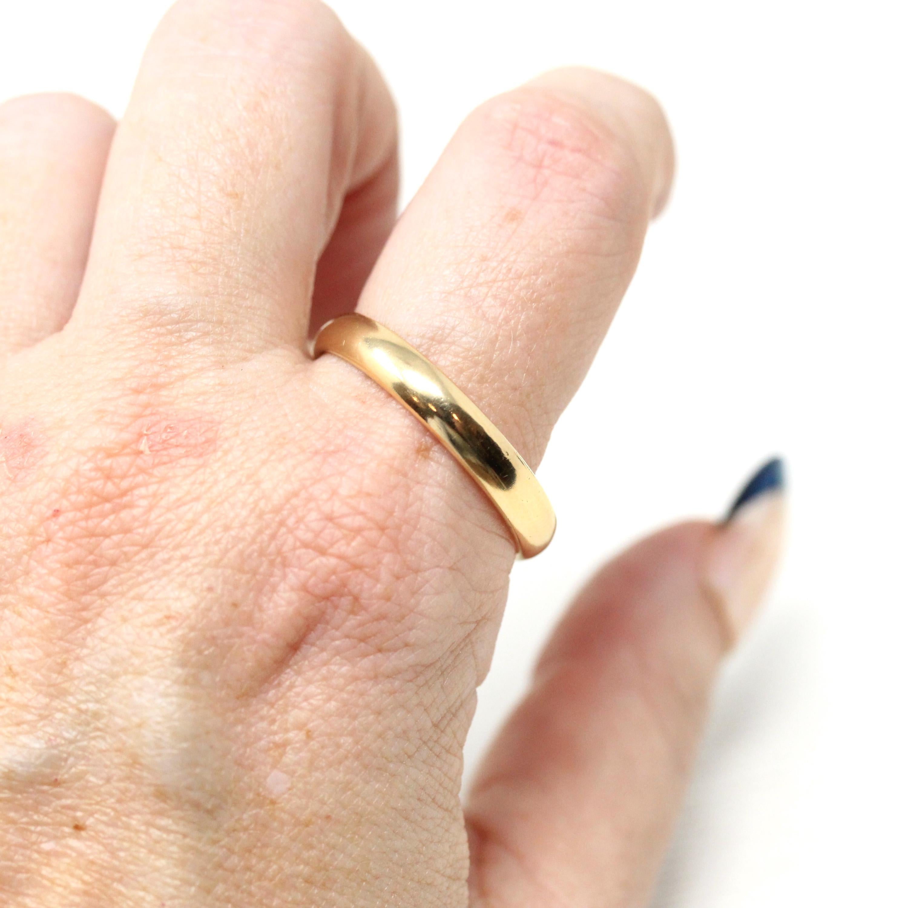 Vintage Wedding Band - Retro 14k Yellow Gold Unisex Simple Stack Statement Ring - Circa 1980s Size 12 1/4 Fine Minimalist "TW" 80s Jewelry