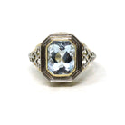 Antique Aquamarine Ring - Art Deco Era 14k Yellow & White Gold Emerald Cut 2.65 CT Blue Gem - Circa 1920s Size 4 Filigree Fine March Jewelry