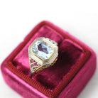 Antique Aquamarine Ring - Art Deco Era 14k Yellow & White Gold Emerald Cut 2.65 CT Blue Gem - Circa 1920s Size 4 Filigree Fine March Jewelry